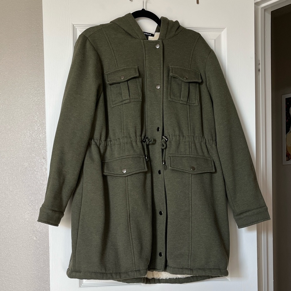 Torrid Olive Green Fleece Sherpa Lined Anorak